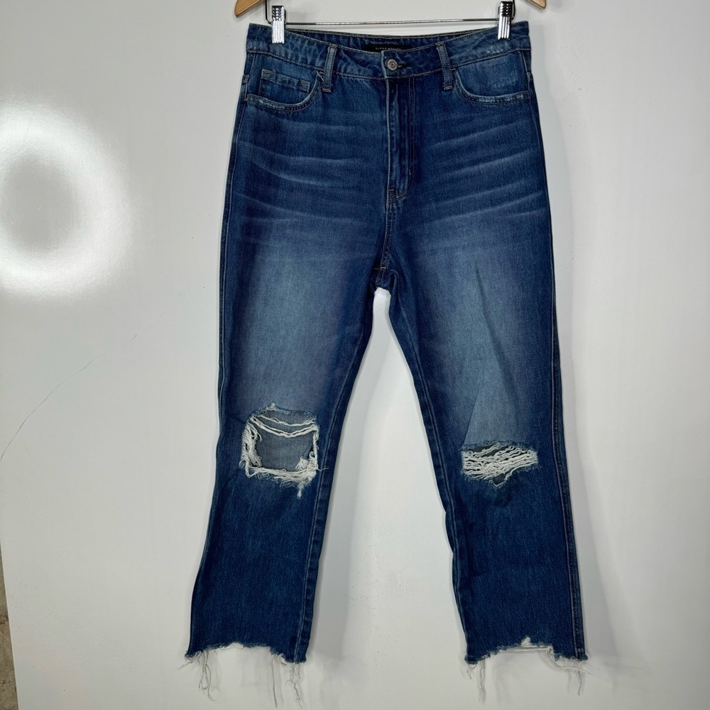 Flying Monkey Distressed Ultra High Rise Cropped Straight Leg Blue Jeans Size 28